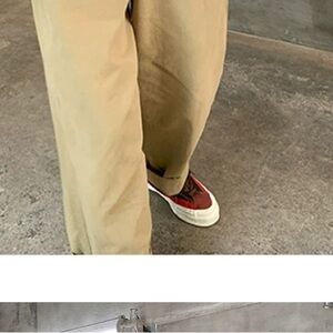 Oversized solid color khaki cargo pants